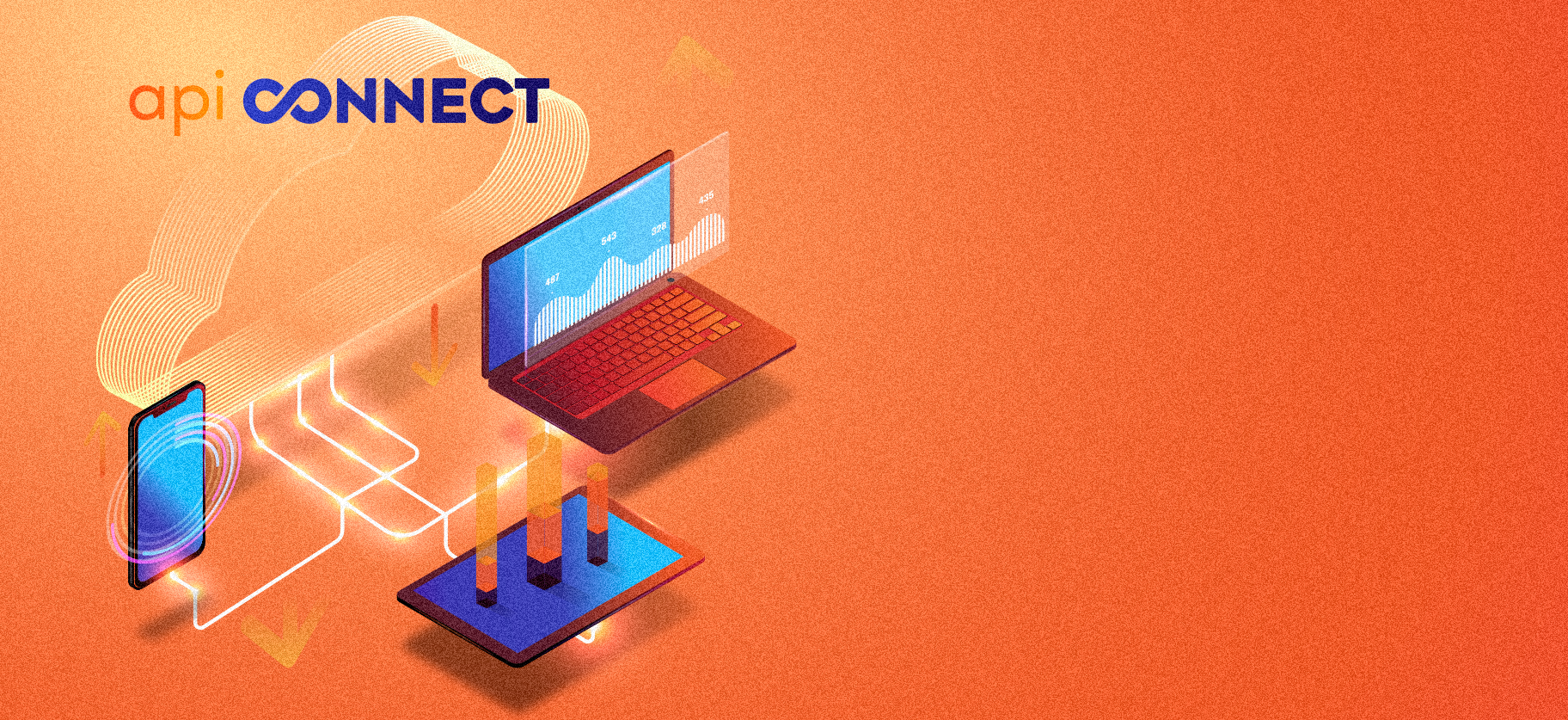 API Connect banner with Praxis Tech Solutions blue and orange technological design, enterprise API solution