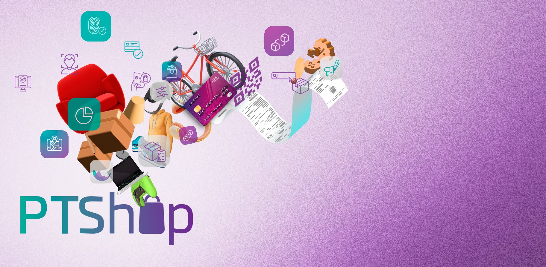 Main illustration of PTShop representing a modern and global digital store